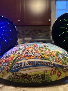 Disney Light-Up Mickey Ears Hat in Black and Blue with Multi-Color Print